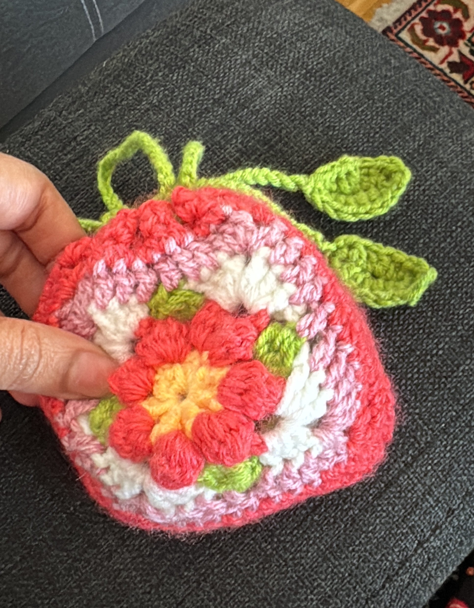 Crochet pouch made from two granny squares