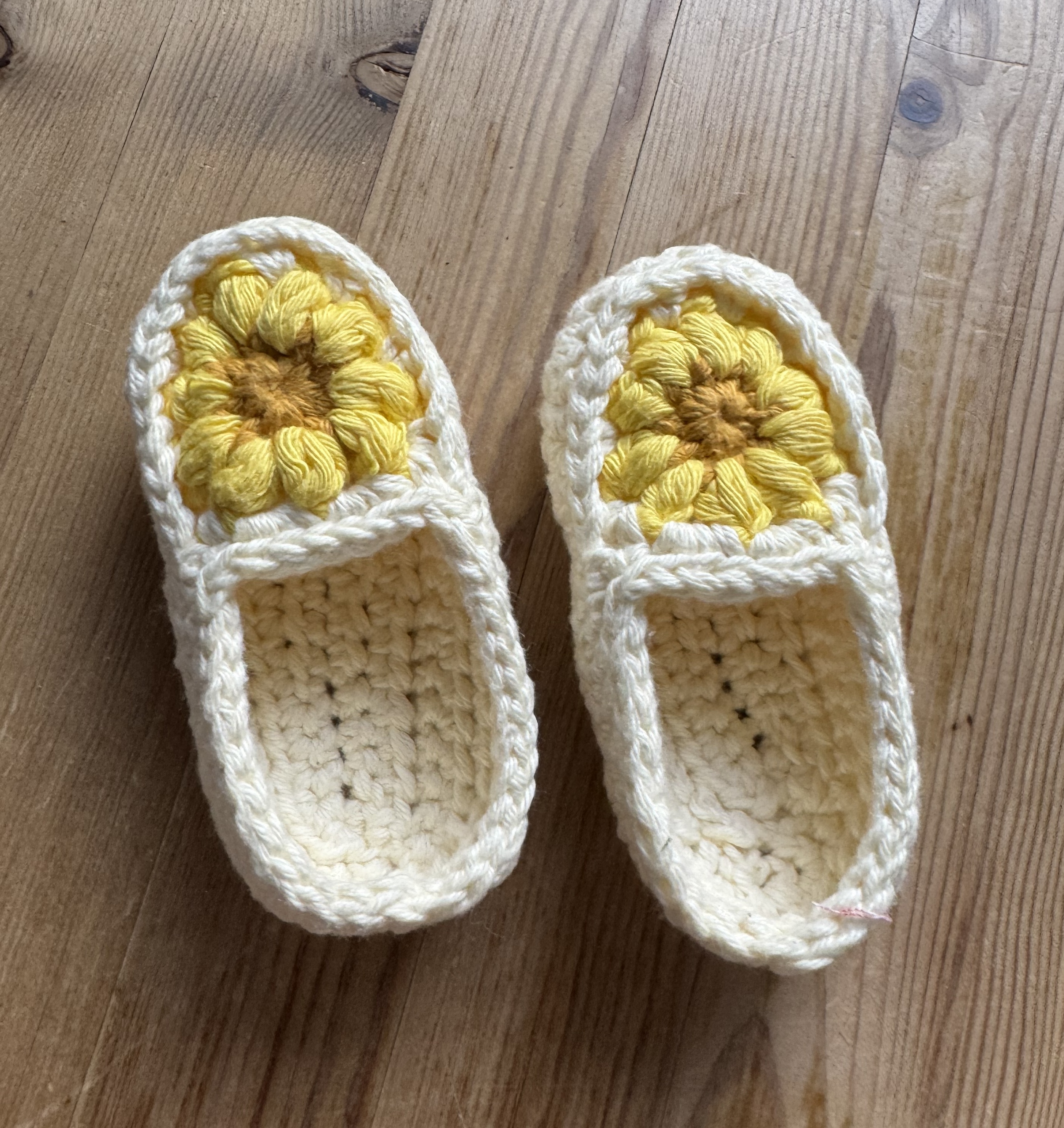 Finished sunflower baby shoe